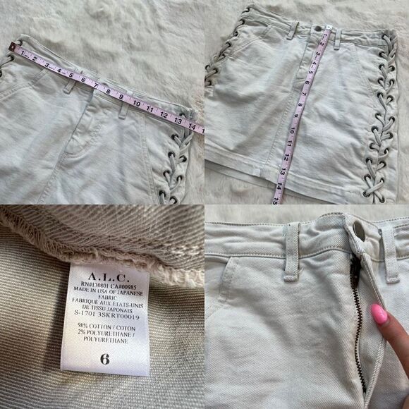 A.L.C. Jean Mini Skirt in Bone Japanese Denim Braised Detail women’s size 6 - Picture 11 of 11